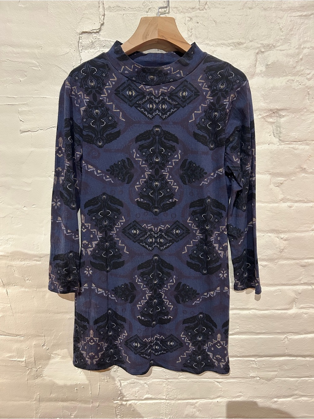 Free People Blue & Black Long Sleeve Patterned Maxi Dress